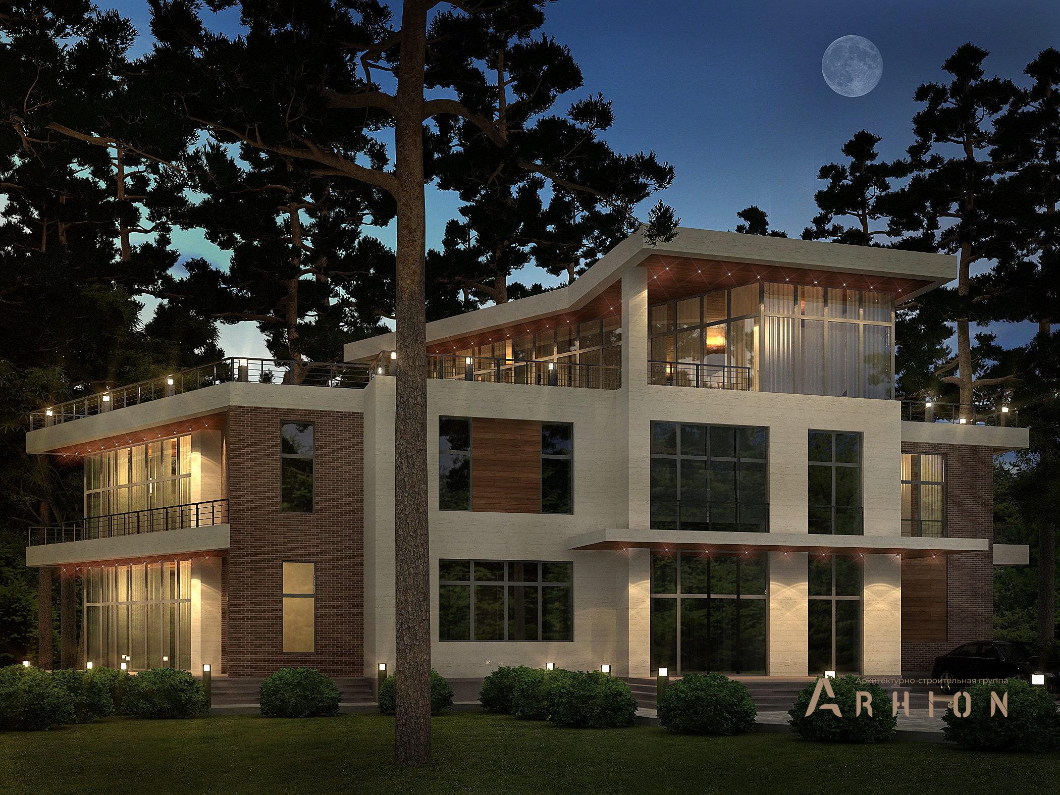 5. Проект трехэтажного дома в стиле хай-тек с плоской кровлей , av-550, площадью - 550 кв c цокольным этажом, терассой, балконом